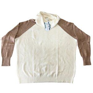 Market & Spruce Colorblock Cowl Neck Waffle Knit Sweater Cream Tan Size 3X NWT